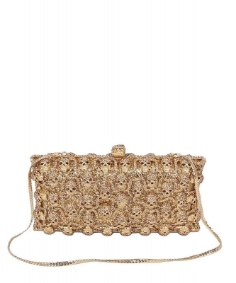 Stunning Skull Rhinestone Clutch Evening Bag LGZ028 GOLD